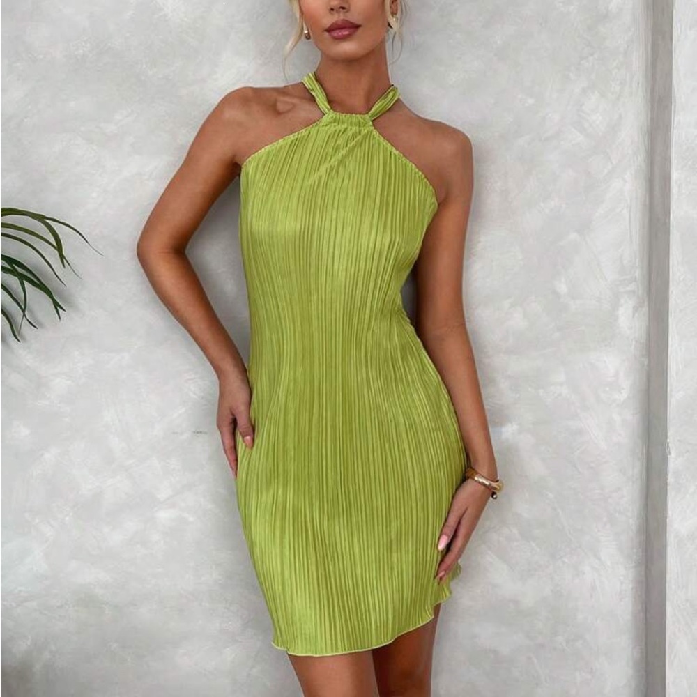 Shein Prive Green Pleated Halter Dress L